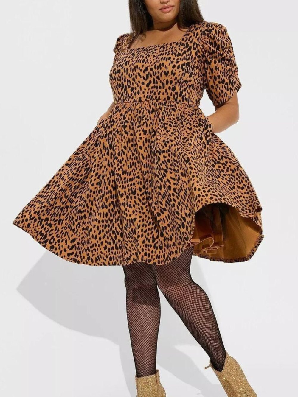 Torrid by Betsey Johnson Mini Puff Sleeve Skater Dress animal print fit & flare